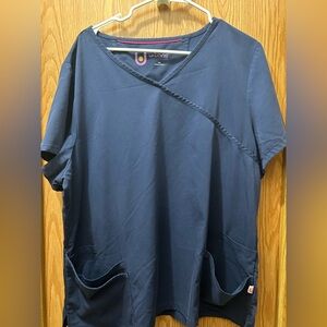 Womens Plus Size 2X Navy Blue Scrub Top